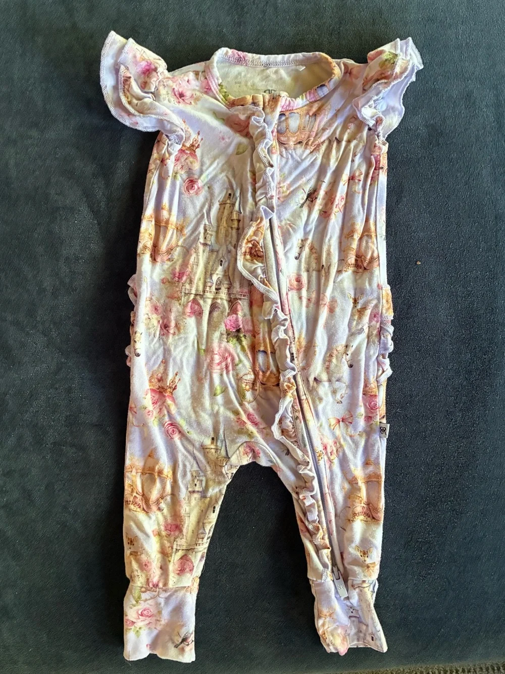 Bums and Roses Convertible Ruffle Romper in a “Knight to Remember” 0-3 Months